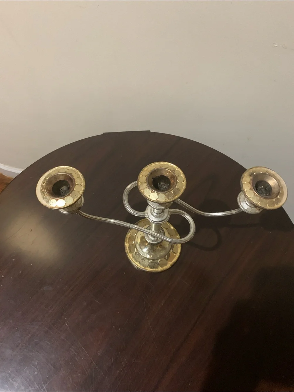 Vintage Gold and Silver Three-Arm Metal Candelabra - Home Accents